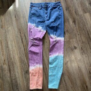 American Eagle x Young Money Mens Stacked Skinny Jeans 34x30 Tie Dye